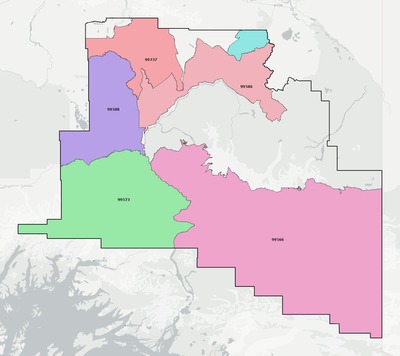 Copper River County AK ZIP code boundaries map