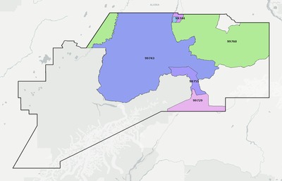 Denali County AK ZIP code boundaries map