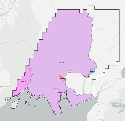 Dillingham County AK ZIP code boundaries map