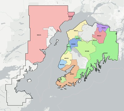 Kenai Peninsula County AK ZIP code boundaries map