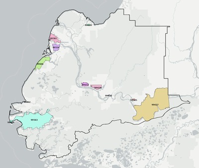 Kusilvak County AK ZIP code boundaries map