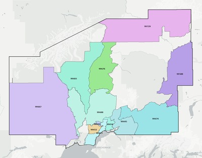 Matanuska-Susitna County AK ZIP code boundaries map