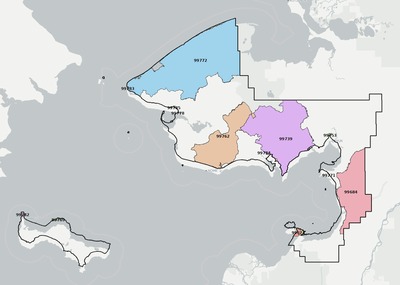 Nome County AK ZIP code boundaries map
