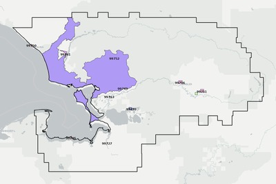 Northwest Arctic County AK ZIP code boundaries map