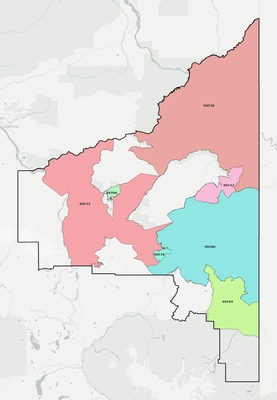 Southeast Fairbanks County AK ZIP code boundaries map