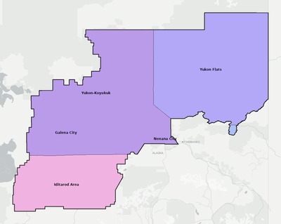 Yukon-Koyukuk County AK school district boundaries map