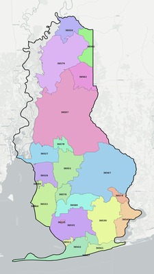 Baldwin County AL ZIP code map preview