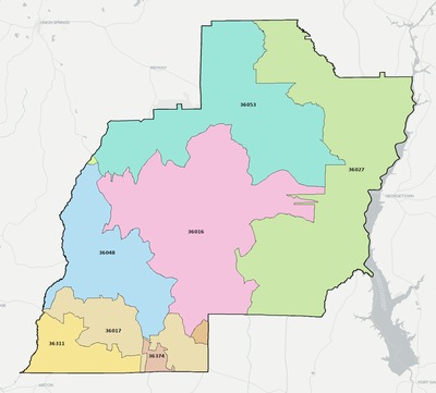 Barbour County AL ZIP code boundaries map