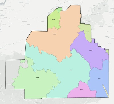 Bibb County AL ZIP code boundaries map
