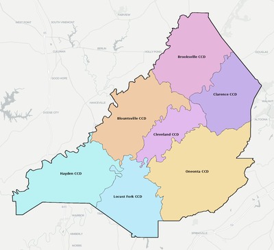 Blount County AL townships and subdivisions map