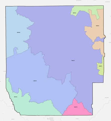 Butler County AL ZIP code boundaries map