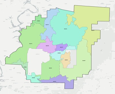 Calhoun County AL ZIP code boundaries map