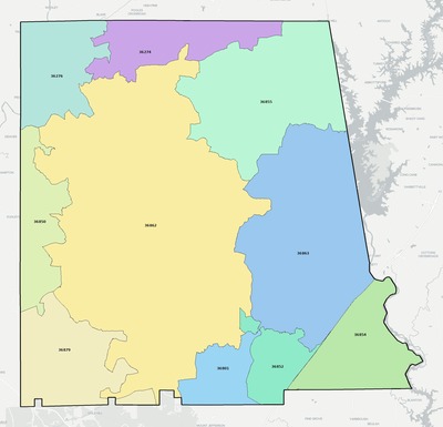 Chambers County AL ZIP code boundaries map