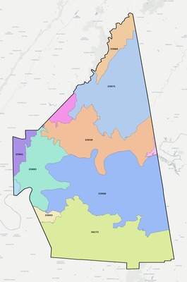 Cherokee County AL ZIP code boundaries map