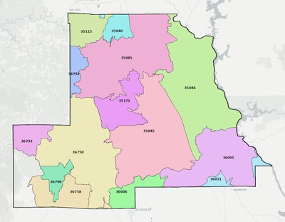 Chilton County AL ZIP code boundaries map