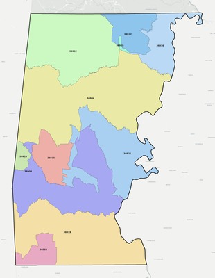Choctaw County AL ZIP code boundaries map