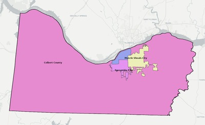 Colbert County AL school district boundaries map