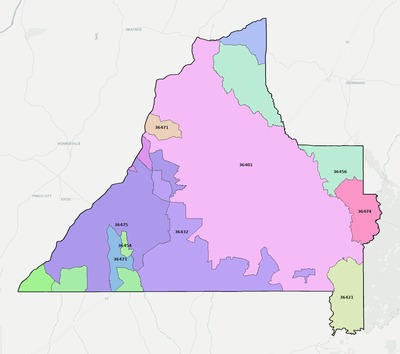 Conecuh County AL ZIP code boundaries map