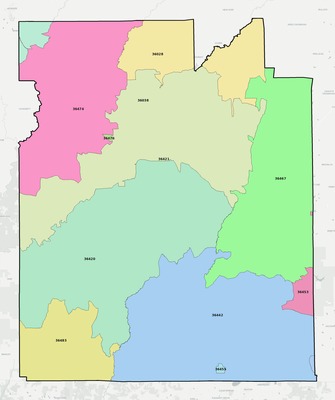 Covington County AL ZIP code boundaries map