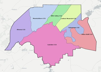 Etowah County AL townships and subdivisions map