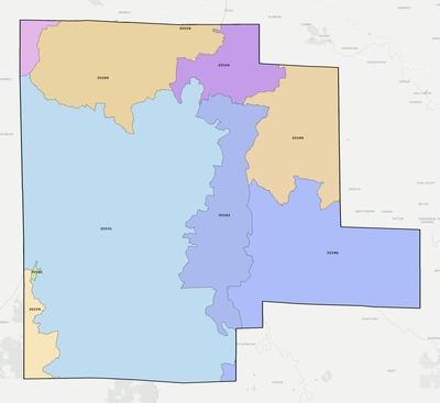 Fayette County AL ZIP code boundaries map