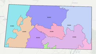 Franklin County AL ZIP code boundaries map