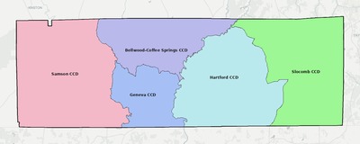 Geneva County AL townships and subdivisions map