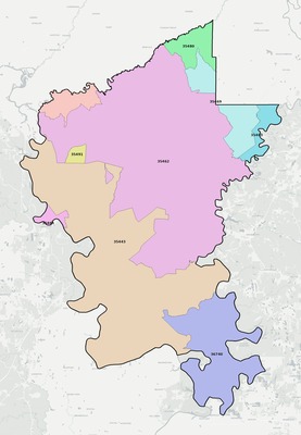 Greene County AL ZIP code boundaries map