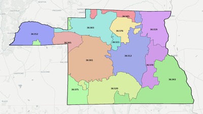 Houston County AL ZIP code boundaries map