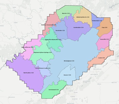 Jefferson County AL townships and subdivisions map