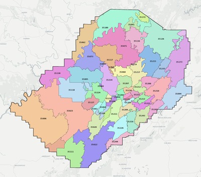 Jefferson County AL ZIP code map preview