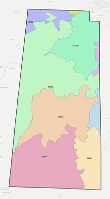 Lamar County AL ZIP code boundaries map