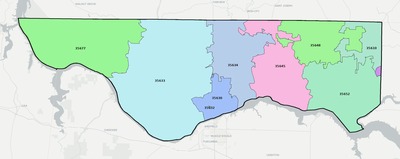 Lauderdale County AL ZIP code boundaries map