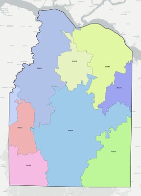 Lawrence County AL ZIP code boundaries map