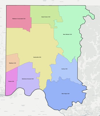 Madison County AL townships and subdivisions map