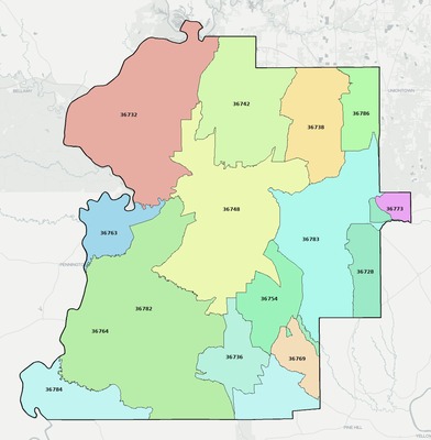 Marengo County AL ZIP code boundaries map