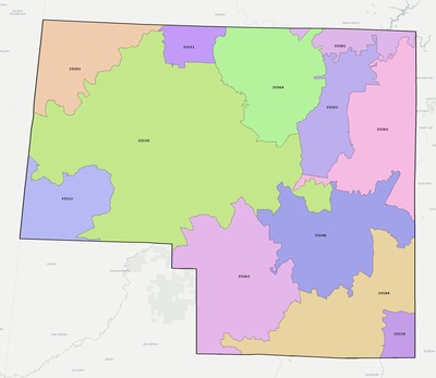 Marion County AL ZIP code boundaries map