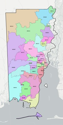 Mobile County AL ZIP code map preview