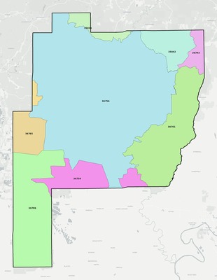 Perry County AL ZIP code boundaries map