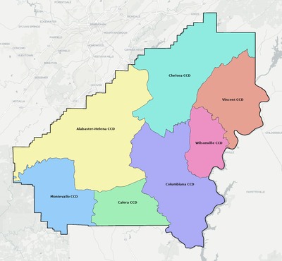 Shelby County AL townships and subdivisions map