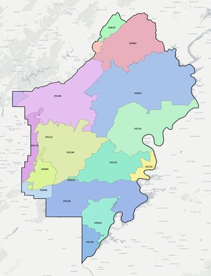 St. Clair County AL ZIP code boundaries map