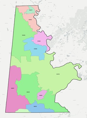 Sumter County AL ZIP code boundaries map