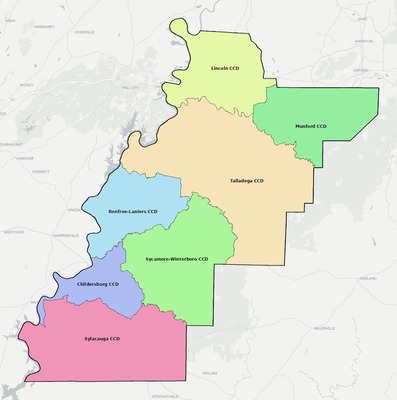 Talladega County AL townships and subdivisions map
