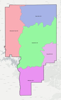 Tallapoosa County AL townships and subdivisions map