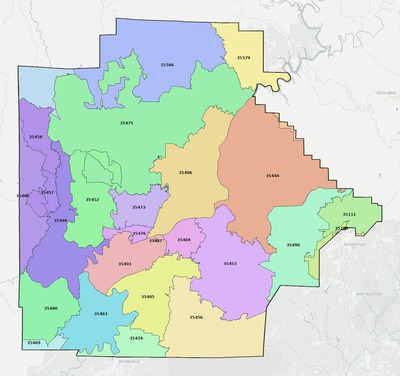Tuscaloosa County AL ZIP code boundaries map