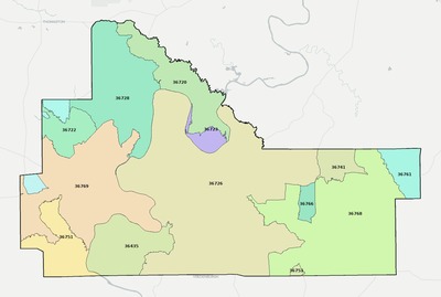 Wilcox County AL ZIP code boundaries map