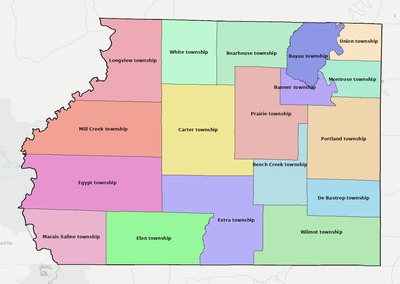 Ashley County AR townships and subdivisions map