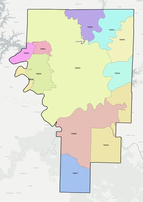 Baxter County AR ZIP code boundaries map
