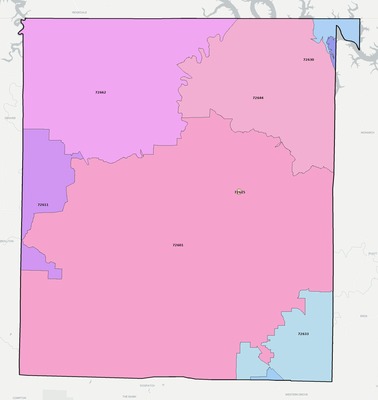 Boone County AR ZIP code boundaries map