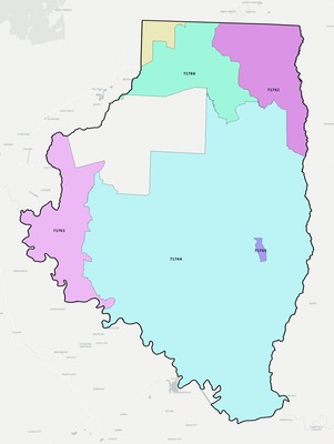 Calhoun County AR ZIP code boundaries map